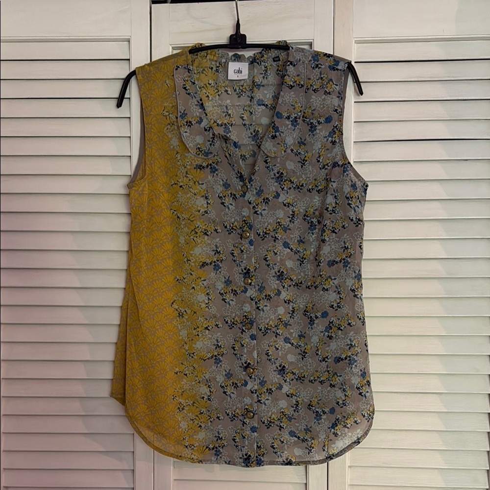 CAbi Asymmetrical Gray Sleeveless Blouse